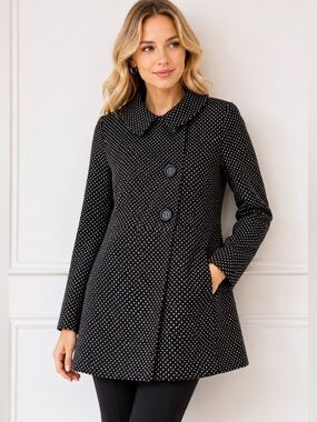 Armi Yaelle Black & White Polka Dot Swing Coat Peter Pan Collar Size M